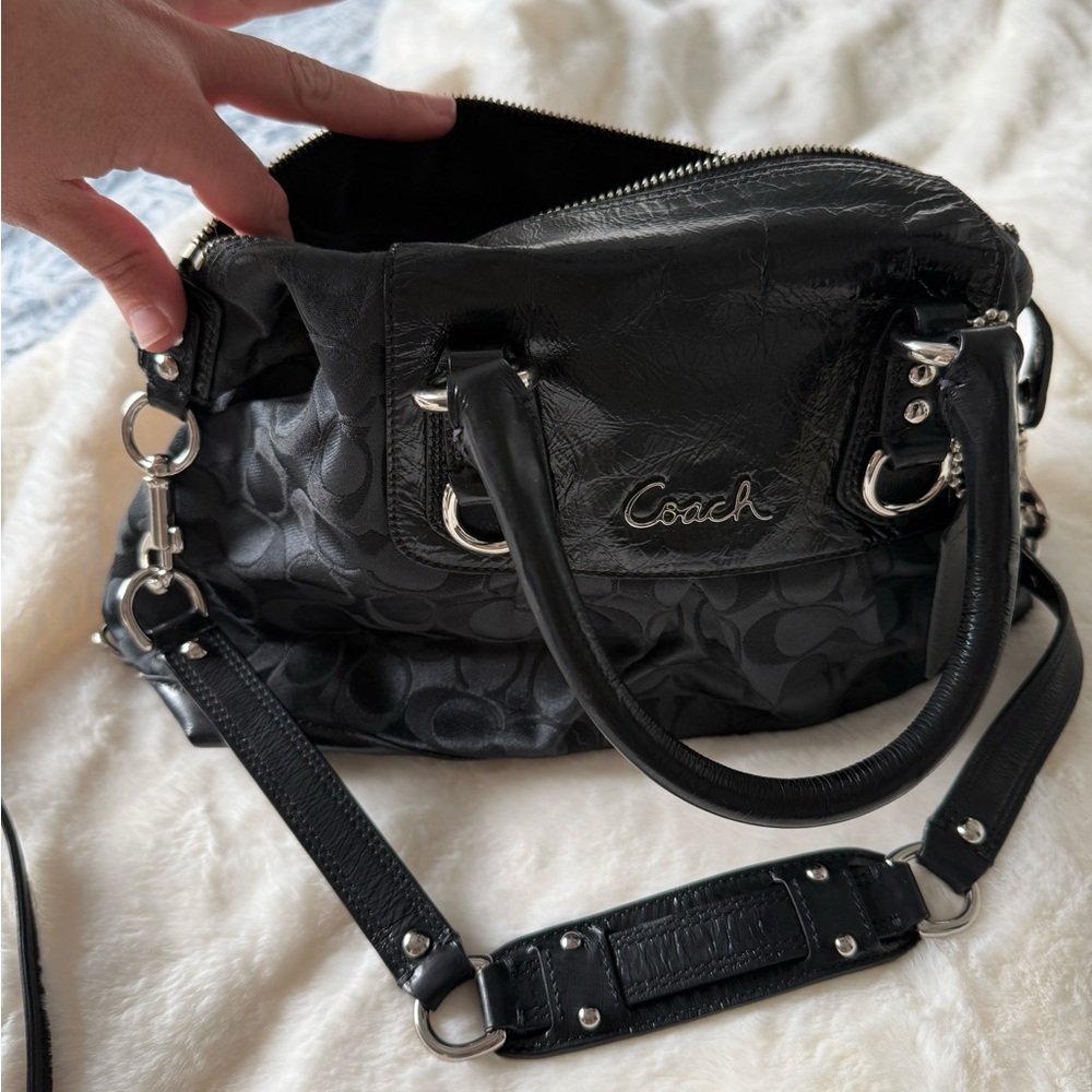 Coach Black Signature Satchel with Removable Strap